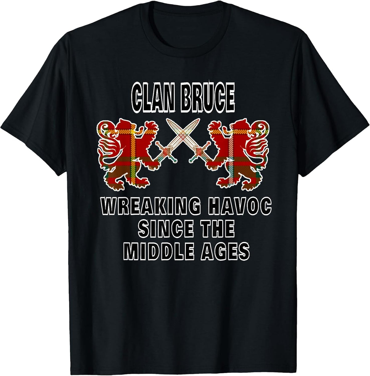 Bruce Scottish Clan Family Kilt Tartan Lion T-Shirt - Black