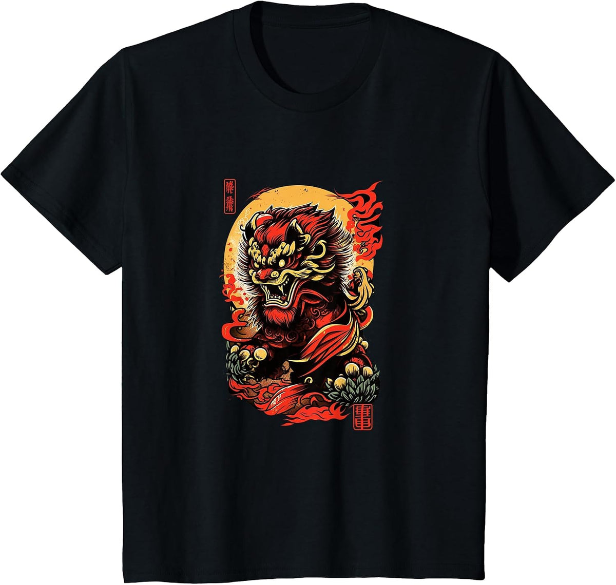 Mad Lion Dance Chinese Foo Dog T-Shirt - Black