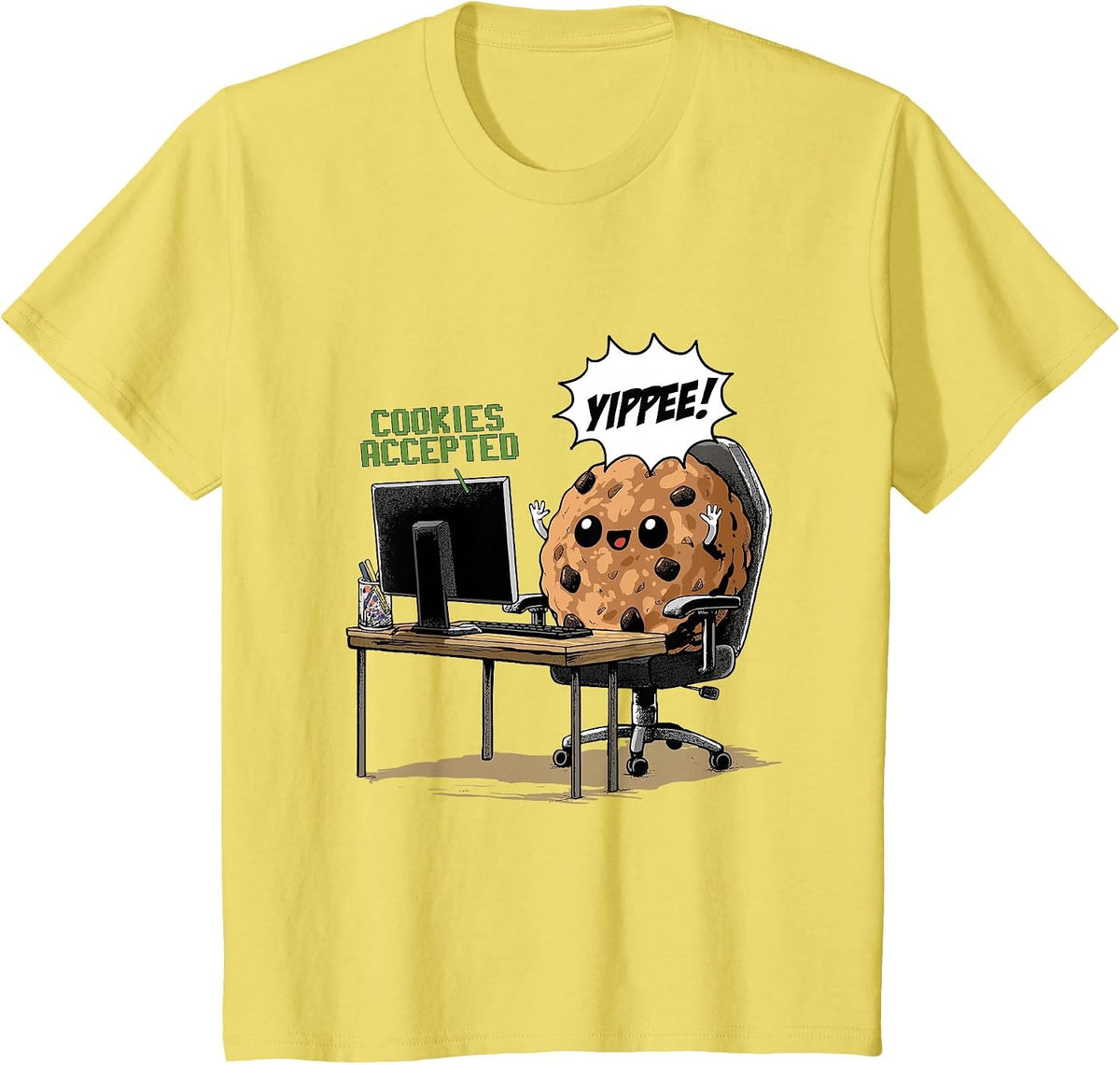 Cookies Accepted Nerd Shirt Funny Computer Internet Coder T-Shirt, Youth, Lemon Yellow, Medium - As Pictured
