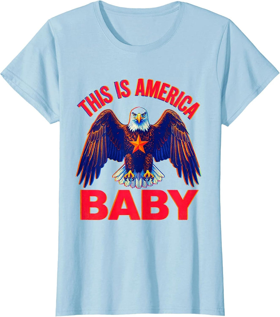This Is America Baby Patriotic Graphic Design T-Shirt, Women, Baby Blue, X-Small - As Pictured
