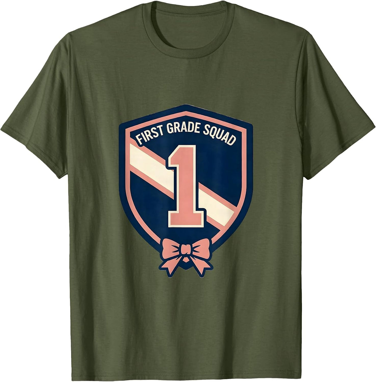 First Grade Squad Cheerful Pennant Back To School Girls T-Shirt - Olive Green