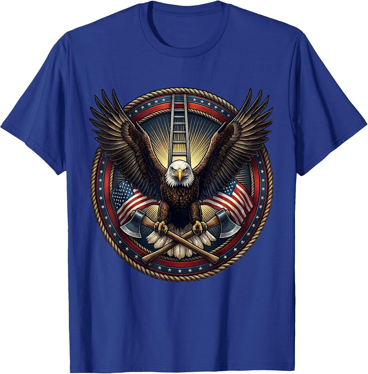 Men's Firefighter Eagle Crossed Axes and Ladder Graphic T-Shirt - Royal Blue