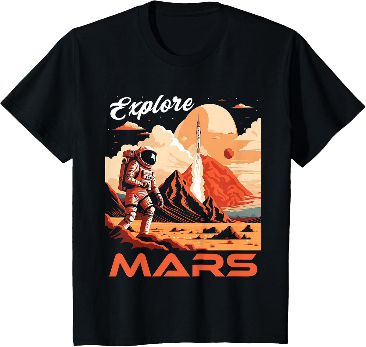 Explore Mars Vintage Martian Tourism Poster Style Space T-Shirt - Black