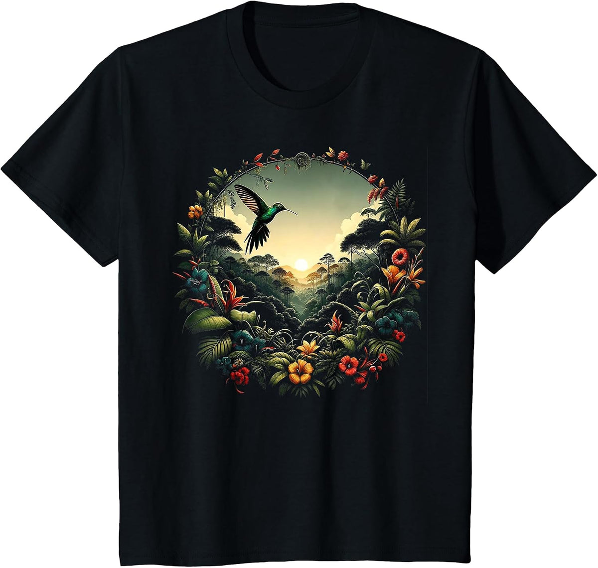 Hummingbird Beautiful Bird Watcher Floral Colibri Outfit T-Shirt - Black