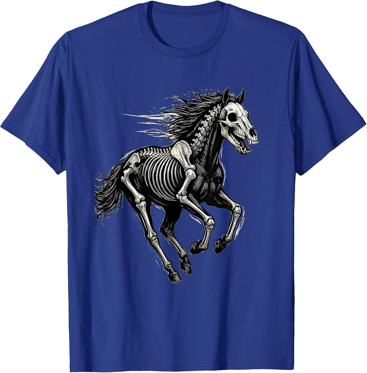 Men's Skeletal Horse Full Gallop Running Art Design T-Shirt - Royal Blue