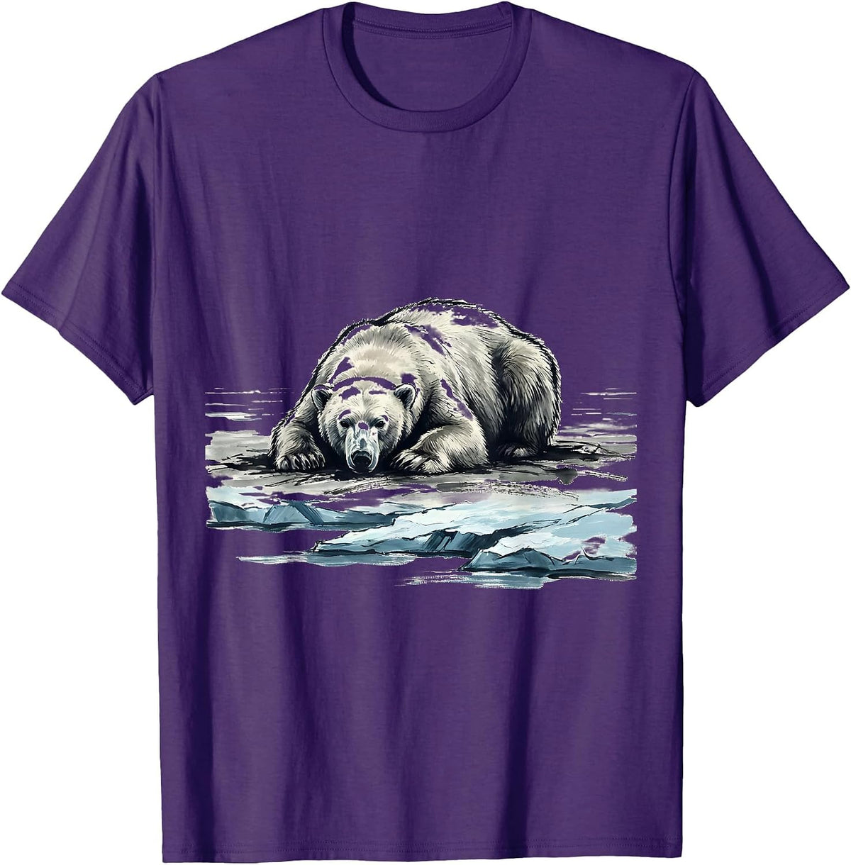 Polar Bear on Melting Ice Floe Illustration T-Shirt - Purple