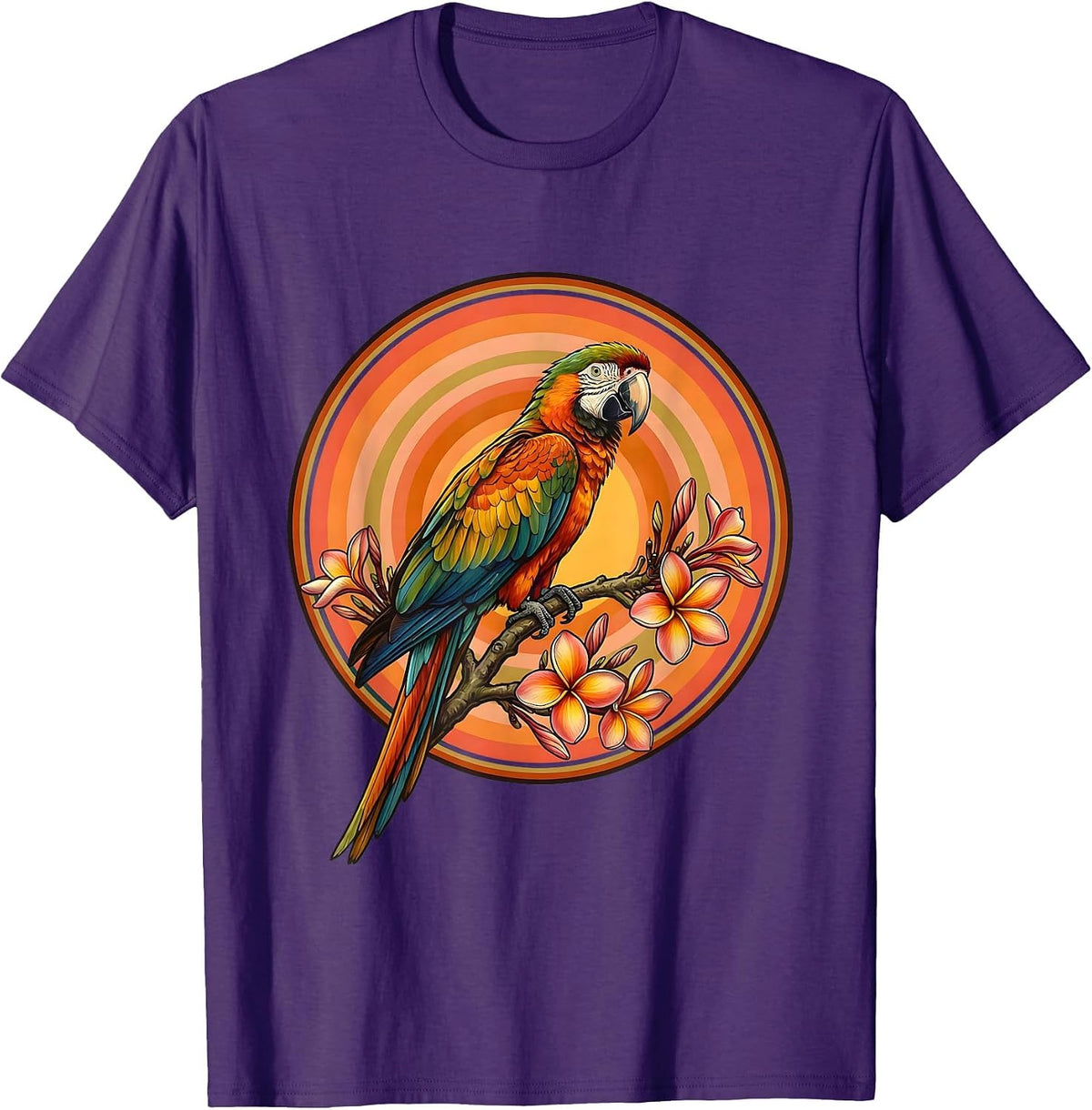 Macaw on Plumeria Branch Hawaiian Graphic T-Shirt - Purple