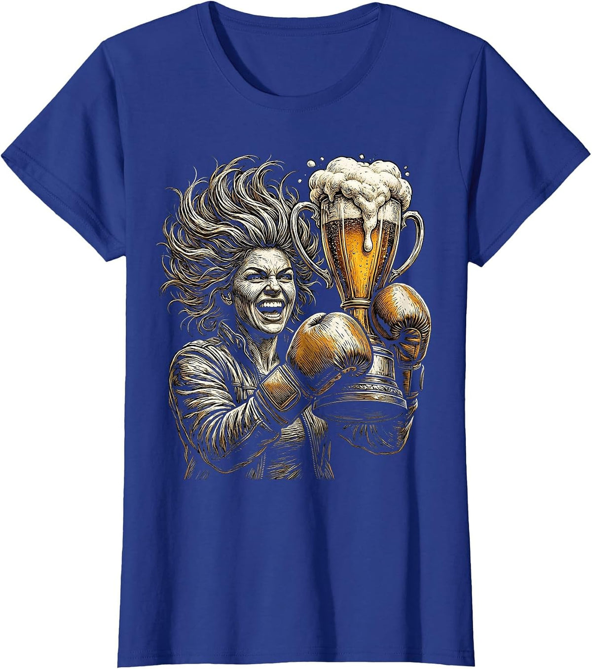 Women's Beer Trophy Boxing Gloves Champion Graphic T-Shirt - Royal Blue