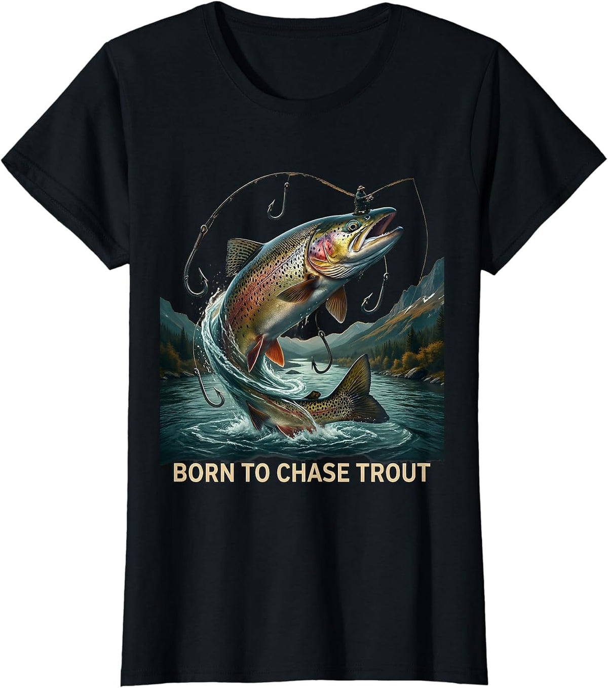 Fish Around and Find Trout Fishing Design T-Shirt - Black