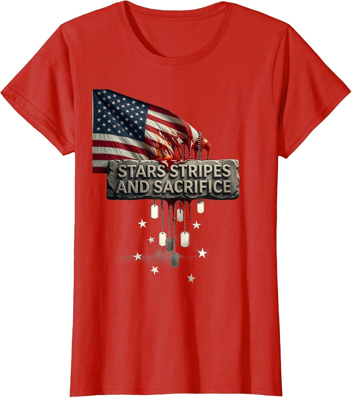 Stars Stripes and Sacrifice Memorial Day Design T-Shirt - Red