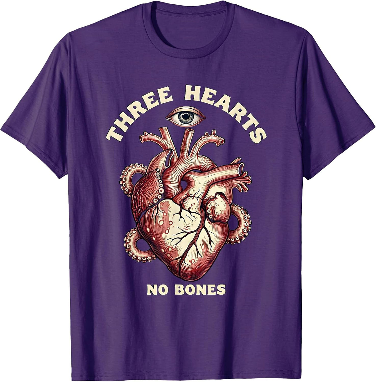 Three Hearts No Bones Octopus Animal Skin Pattern T-Shirt - Purple