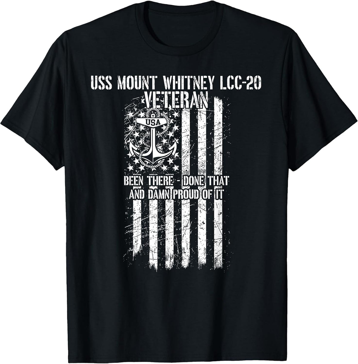 USS Mount Whitney LCC-20 Amphibious Command Ship Veteran T-Shirt - Black