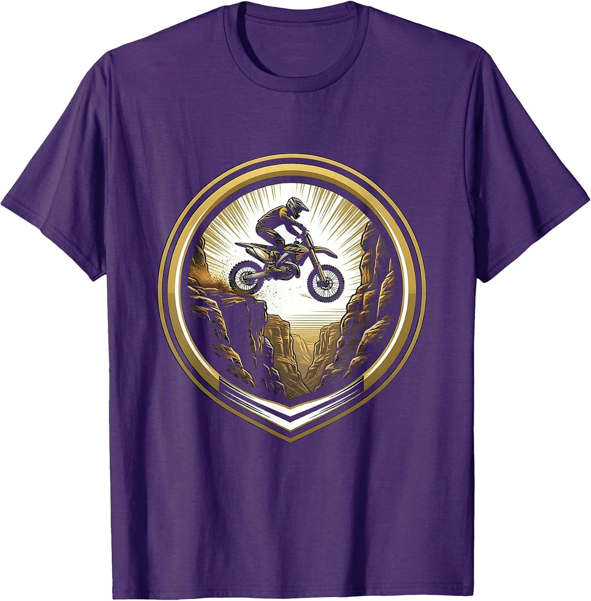 Dirt Bike Rocky Canyon Jump Graphic Tee T-Shirt - Purple