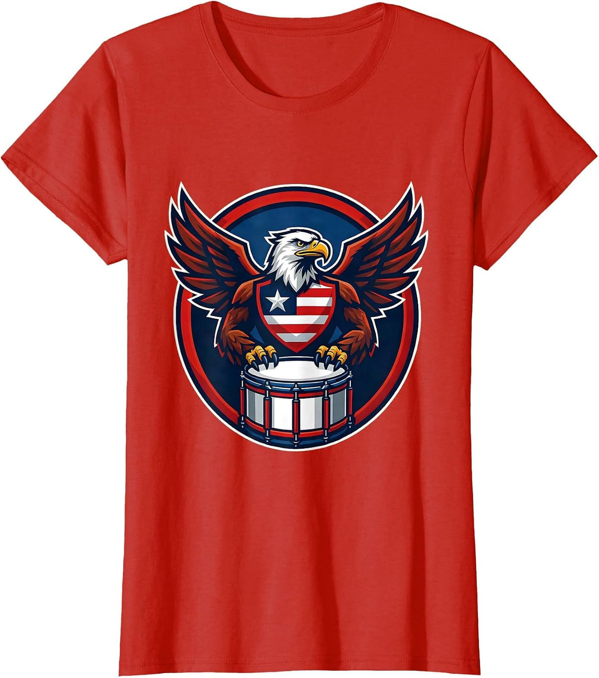 Patriotic Drumline Snare Drum Eagle Crest Design T-Shirt - Red