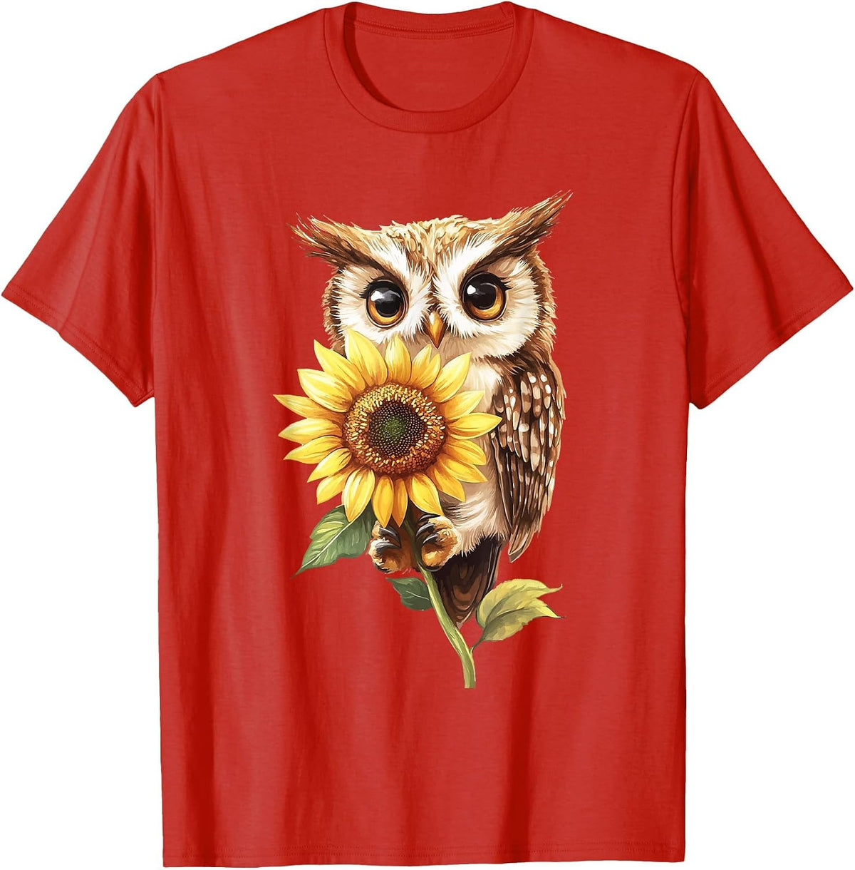 Owl Sunflower T-Shirt - Red