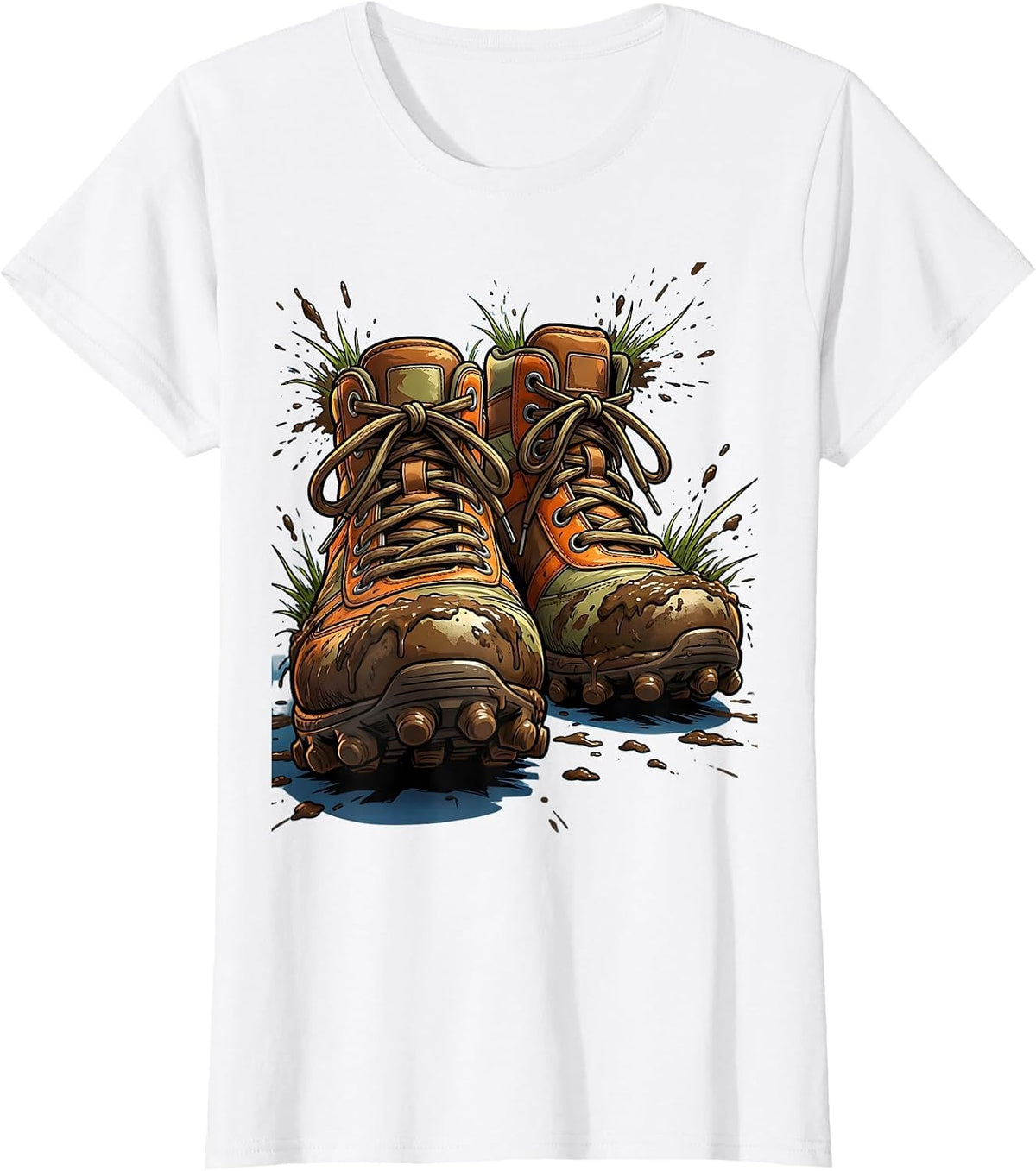 Muddy Rugby Boots Close-Up Illustration T-Shirt - White