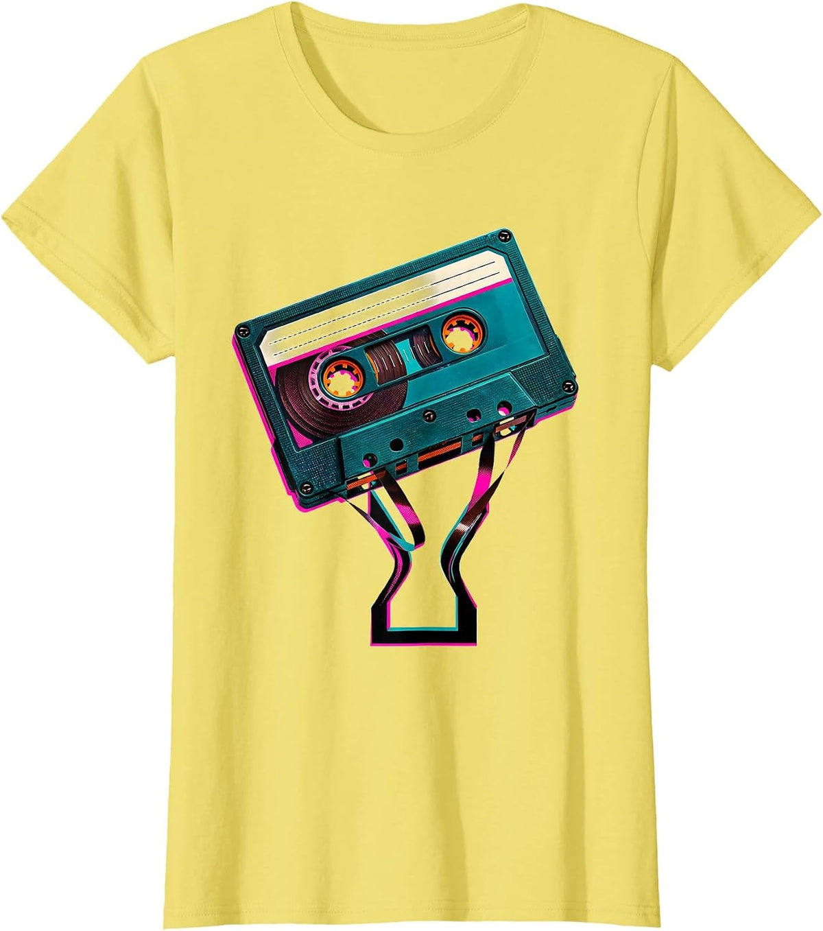 Geometric Cassette Retro Nostalgia 80s 90s T-Shirt - Lemon Yellow