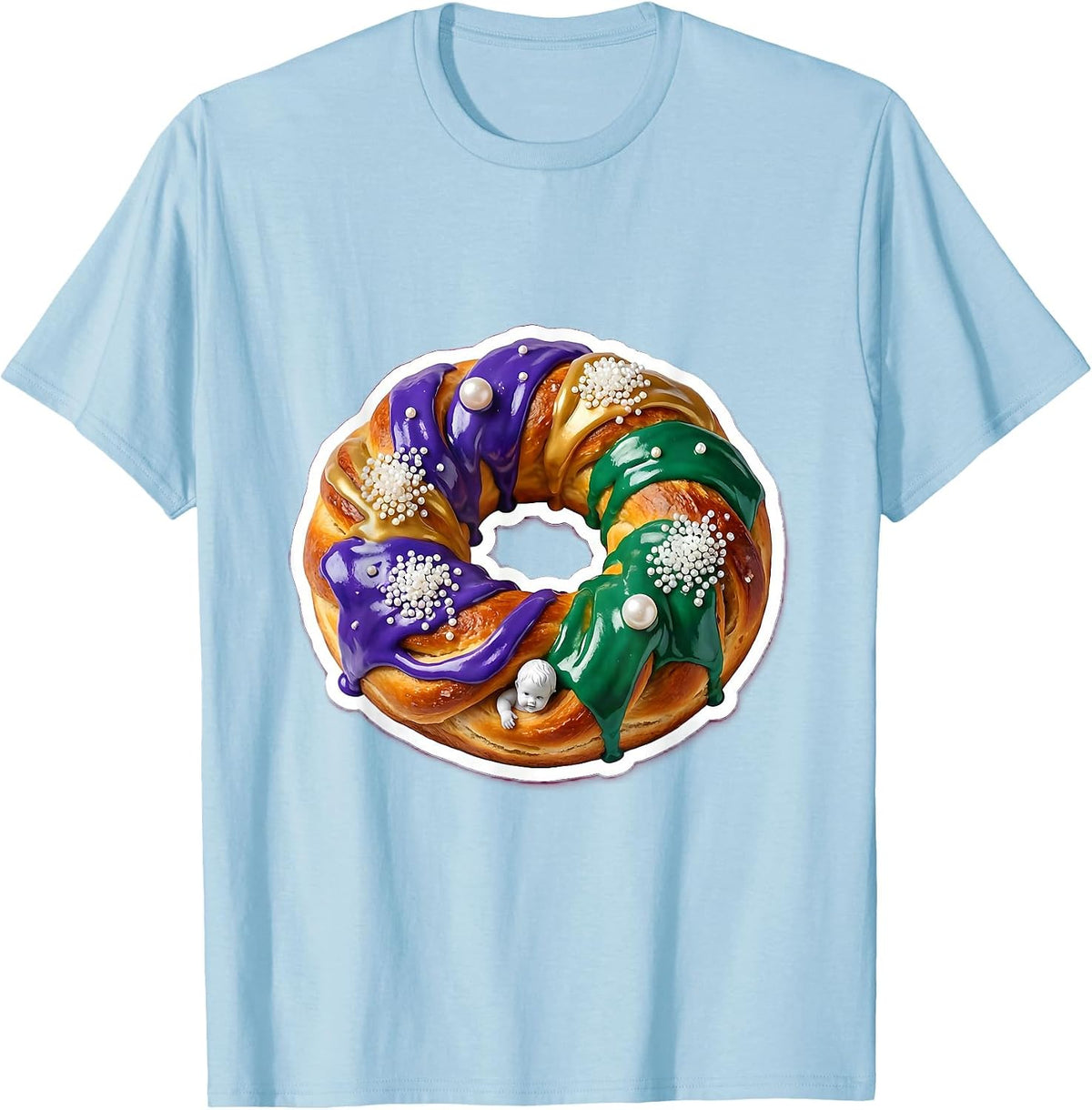 Men's Mardi Gras King Cake Purple Gold Green Icing T-Shirt - Baby Blue