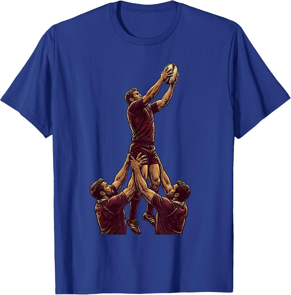 Rugby Lineout Lift Graphic Design T-Shirt - Royal Blue