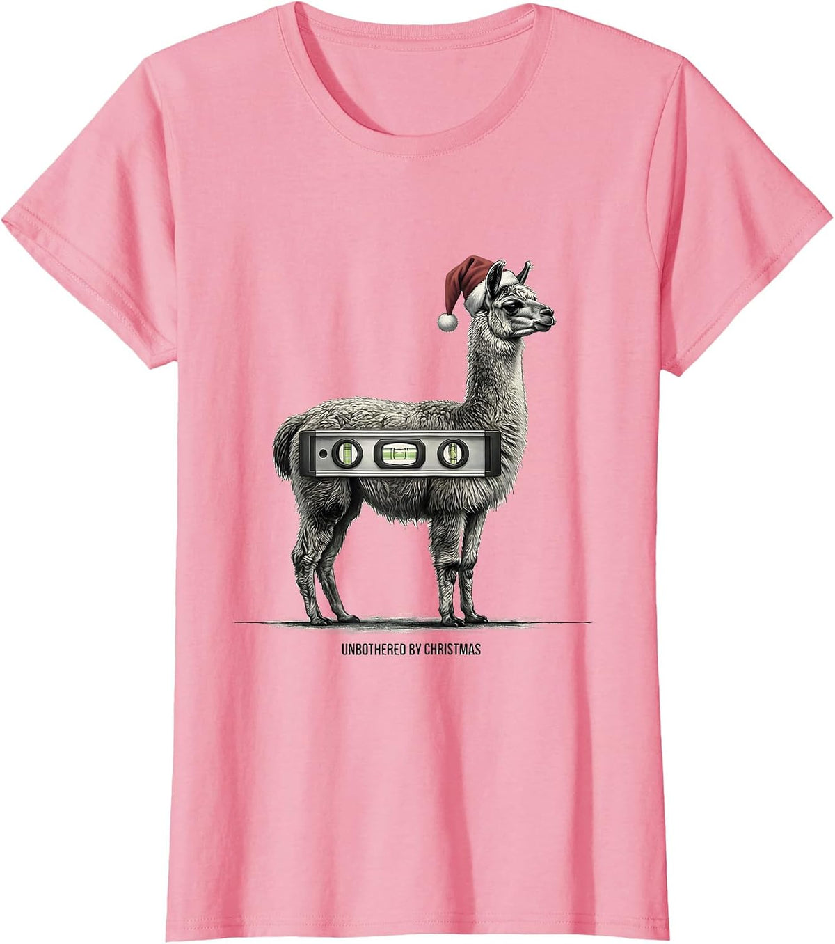 Women's Unbothered By Christmas Funny Llama Animal Lover Christmas T-Shirt - Pink