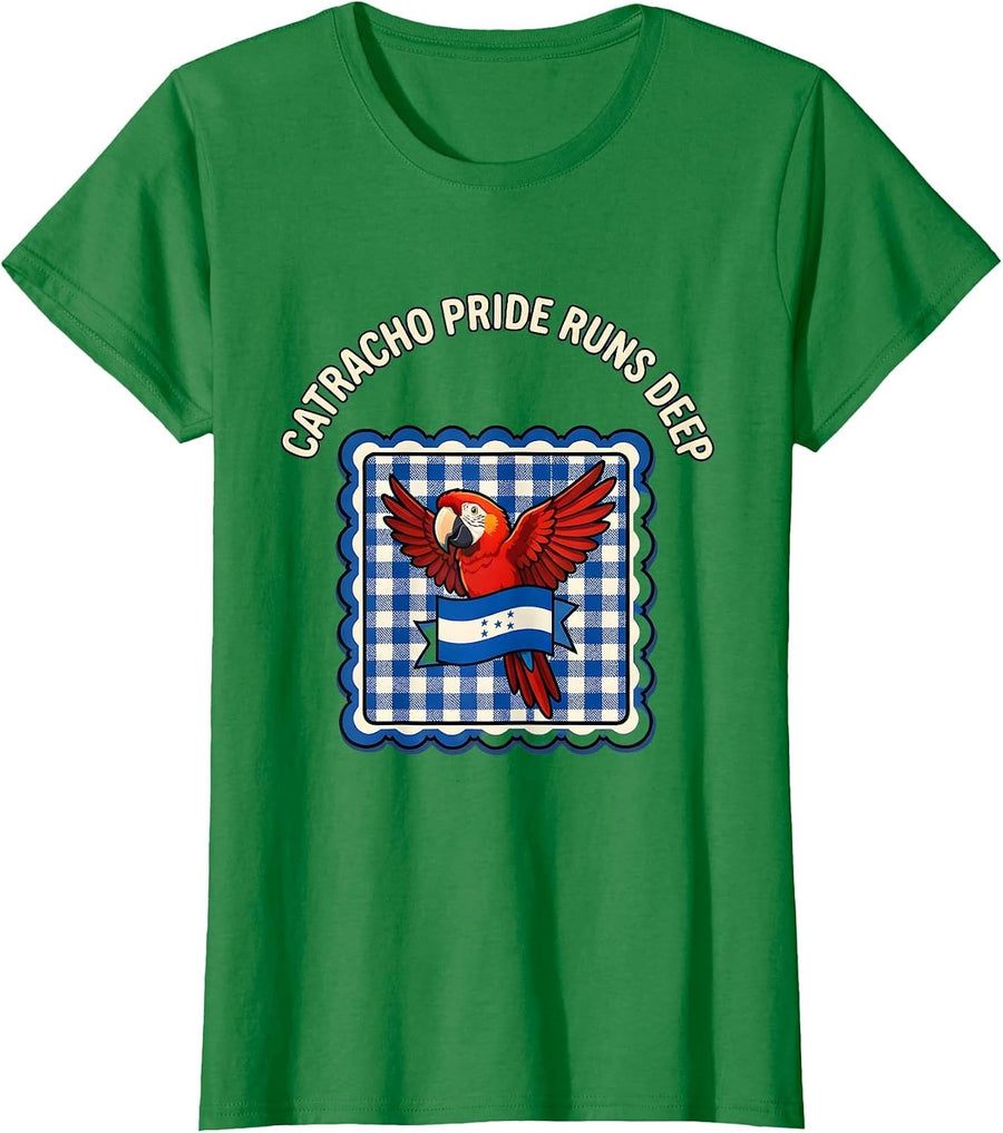Women's Catracho Proud Honduran Flag Macaw Heritage Design T-Shirt - Kelly Green