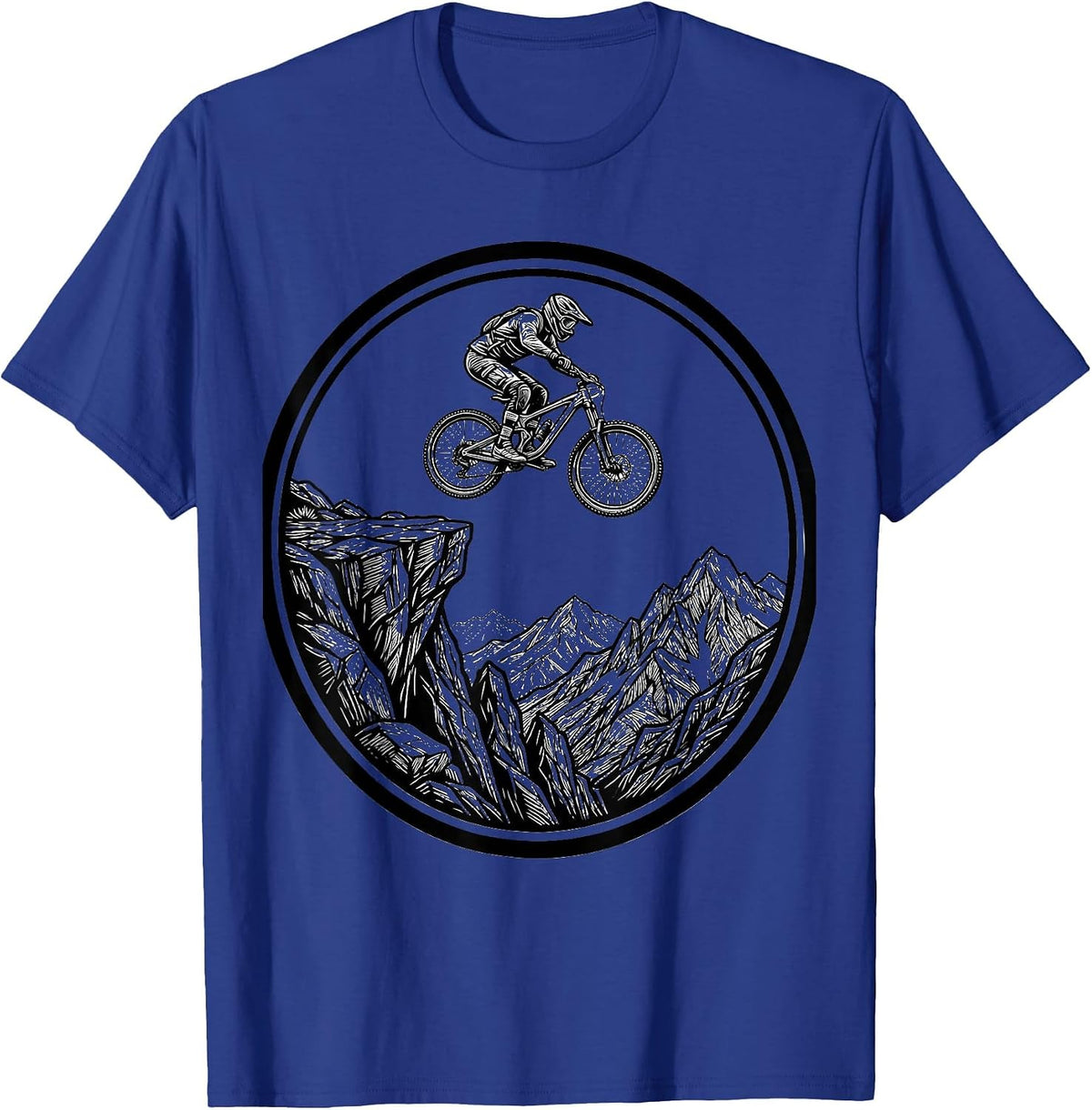Mountain Bike Cliff Launch Graphic Tee T-Shirt - Royal Blue