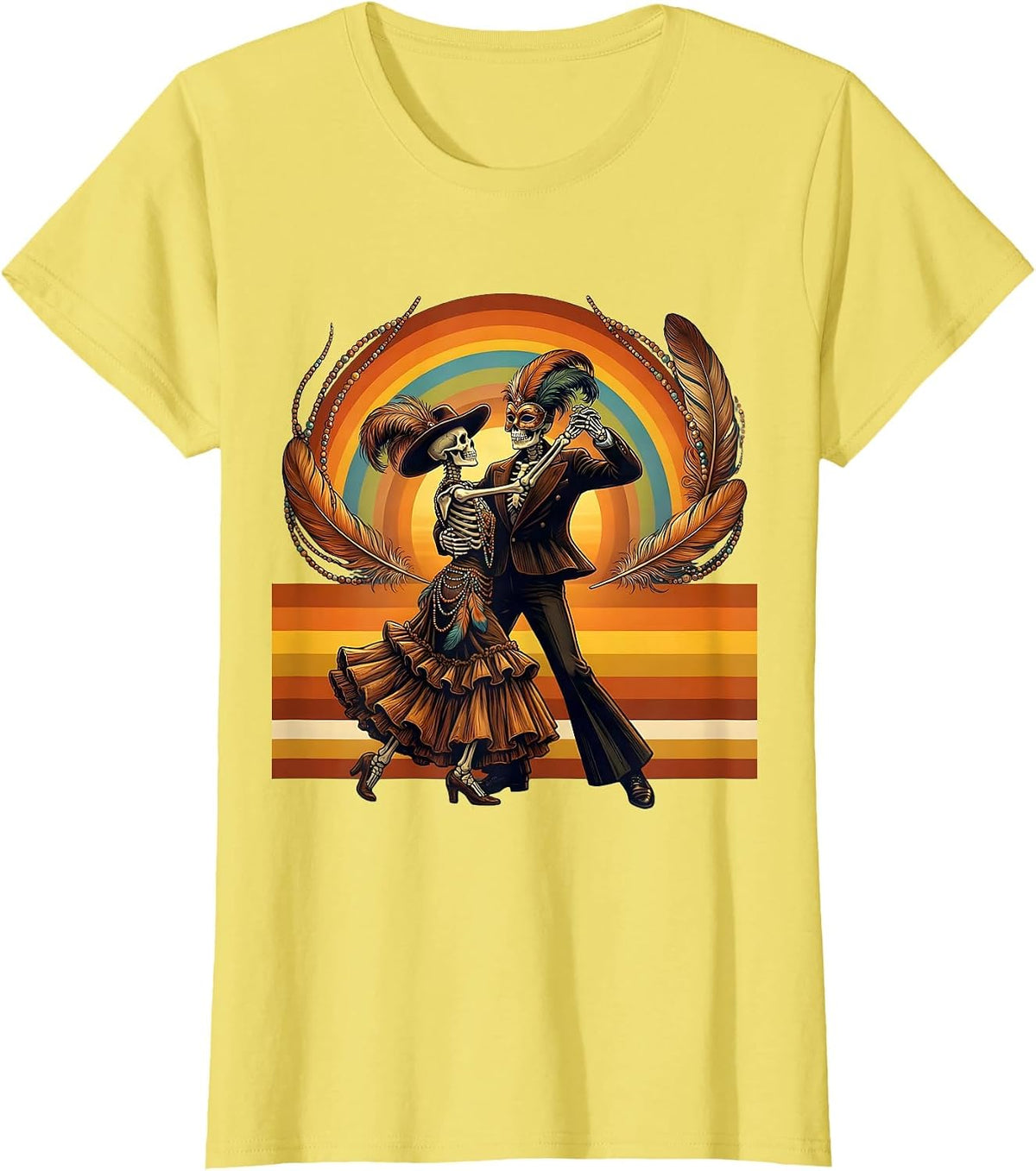 Women's Mardi Gras Dancing Skeleton Couple Costume T-Shirt - Lemon Yellow