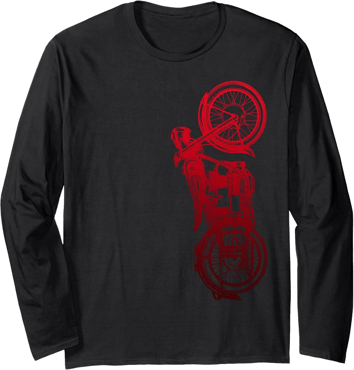 Vintage Red Retro Motorcycle Long Sleeve T Shirt Long Sleeve T-Shirt - Adult Unisex Black