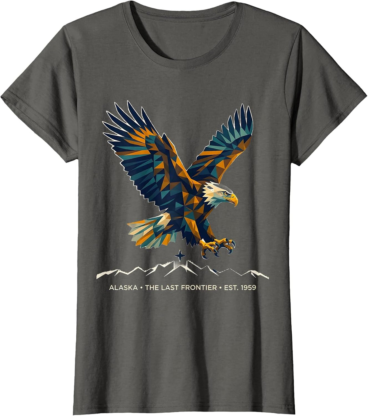 Women's Alaska The Last Frontier Est. 1959 Geometric Eagle Souvenir T-Shirt - Asphalt Grey