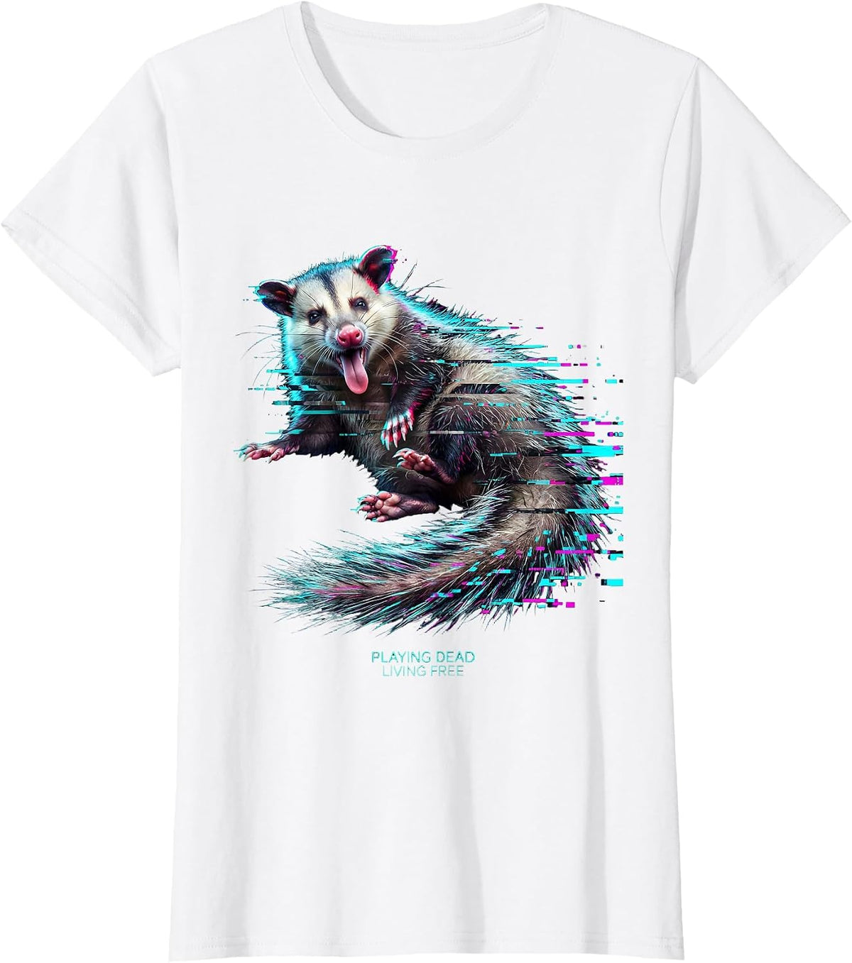 Playing Dead Living Free Opossum Design T-Shirt - White