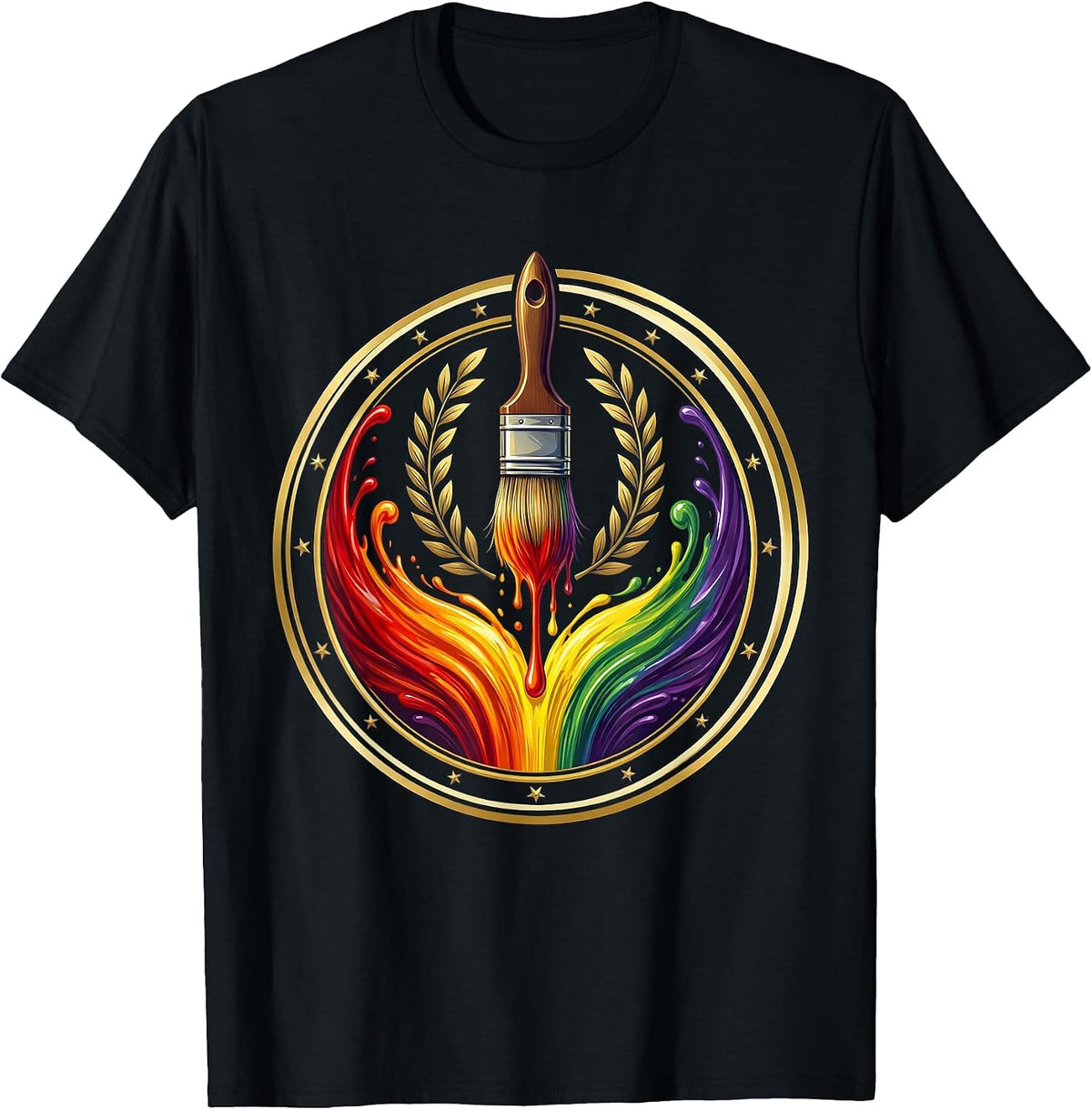 Men's PreK Teacher Rainbow Paintbrush Art Design T-Shirt - Black