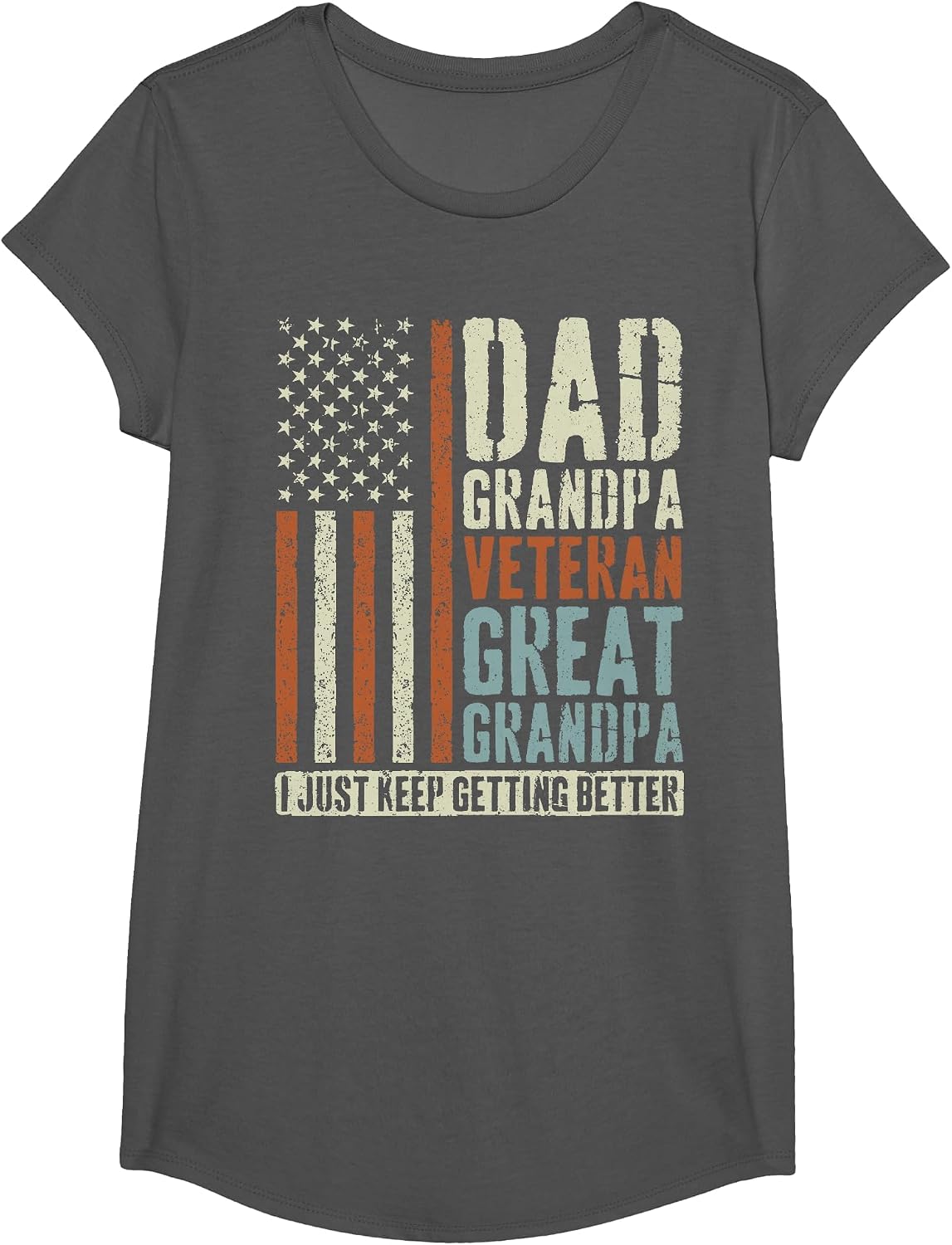 Dad Grandpa Veteran Great Grandpa T-Shirt - Girls Asphalt Grey