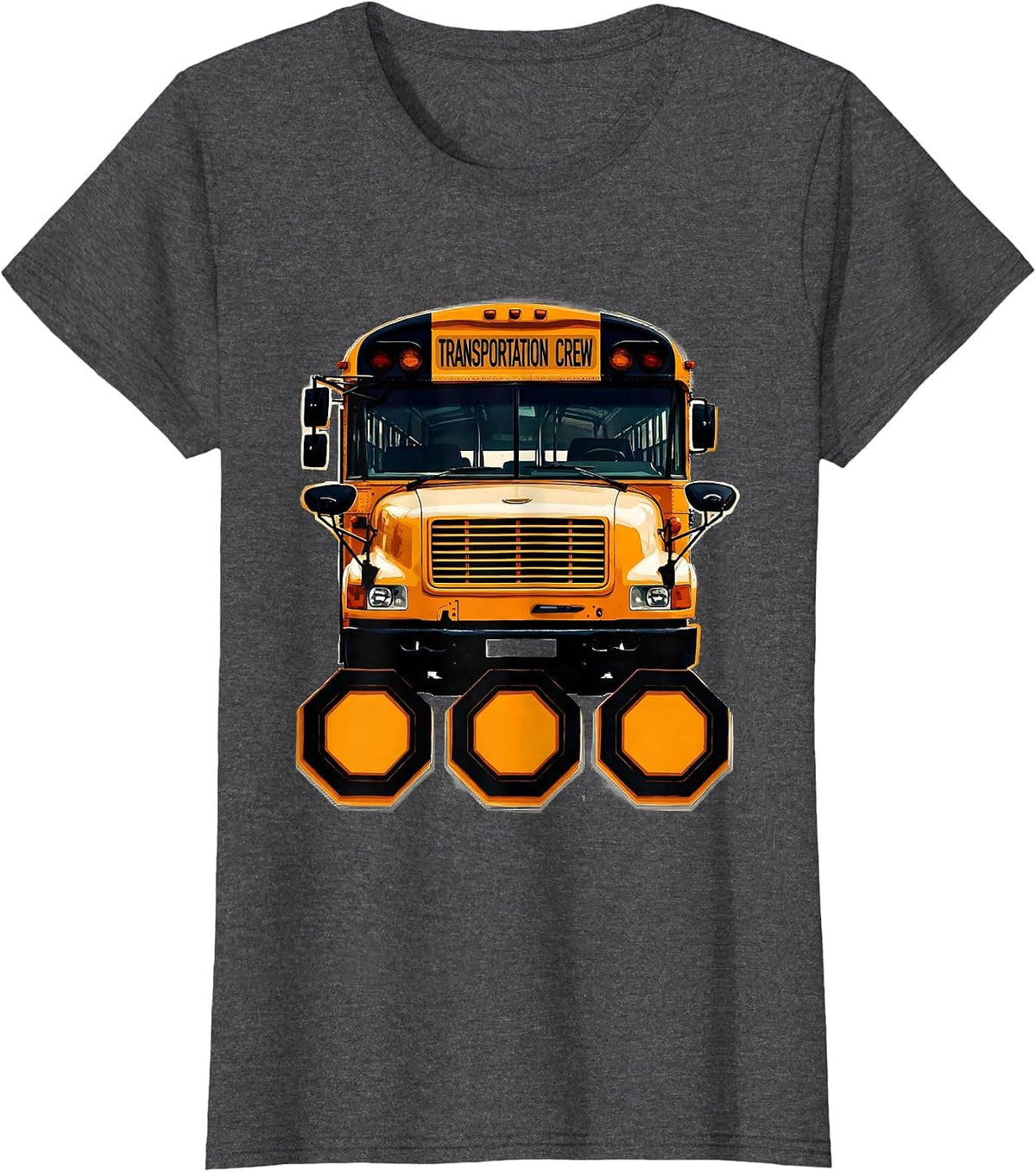 Women's Transportation Crew Screenprint School Bus Driver T-Shirt - Dark Heather Grey