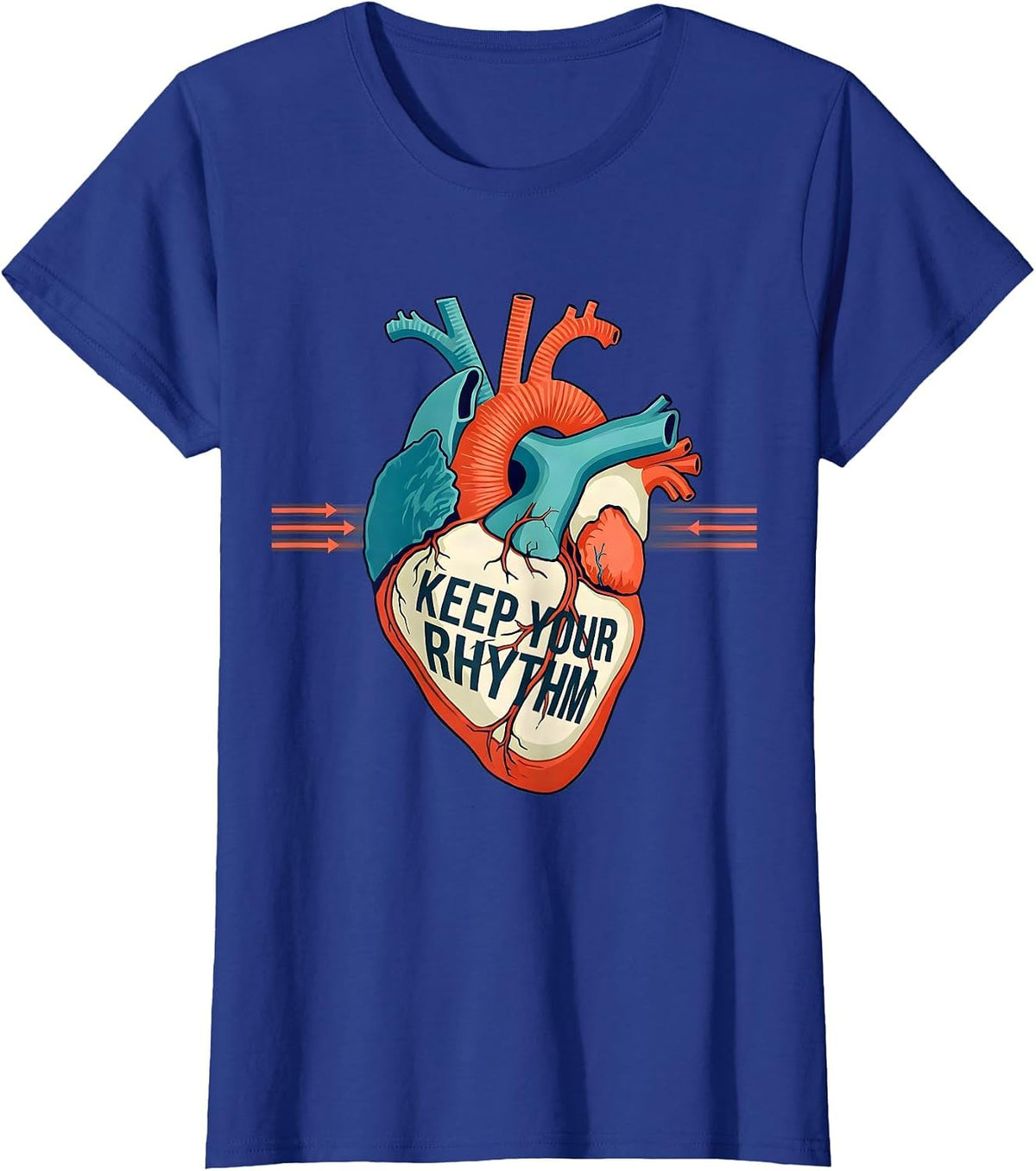Women's Keep Your Rhythm Flat Vector Anatomical Cardiac Nurse Heart T-Shirt - Royal Blue