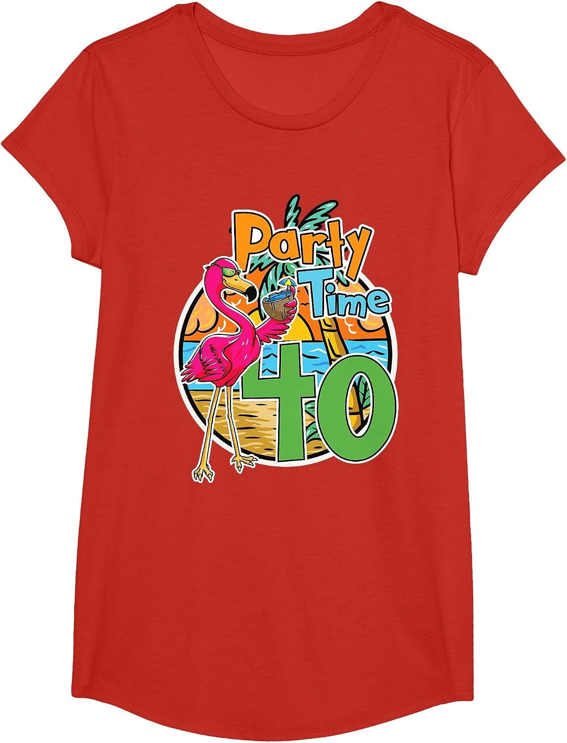 40th Birthday Party Time 40 Years Flamingo Tropical Beach T-Shirt - Girls Red