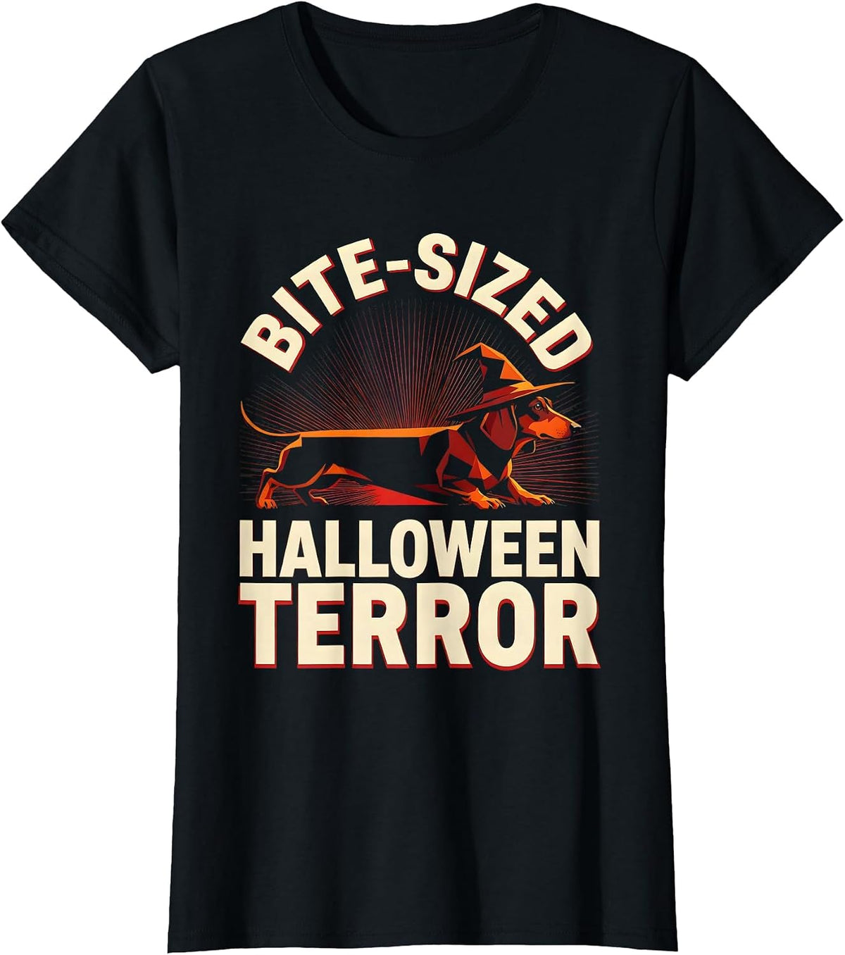 Dachshund Bite-Sized Halloween Terror Design T-Shirt - Black