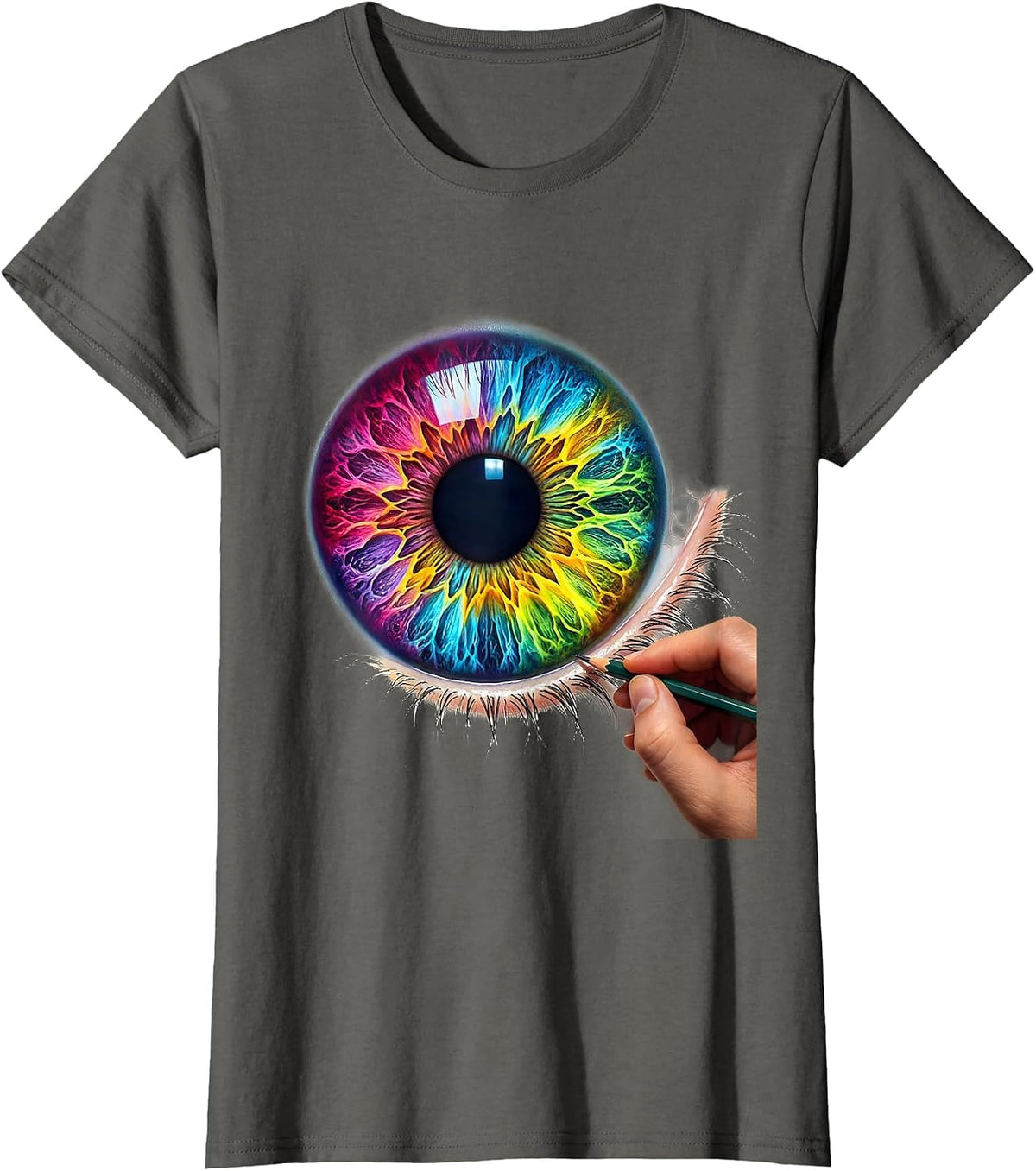 Women's Art Teacher Hand Sketching Eye Pencil Drawing T-Shirt - Asphalt Grey
