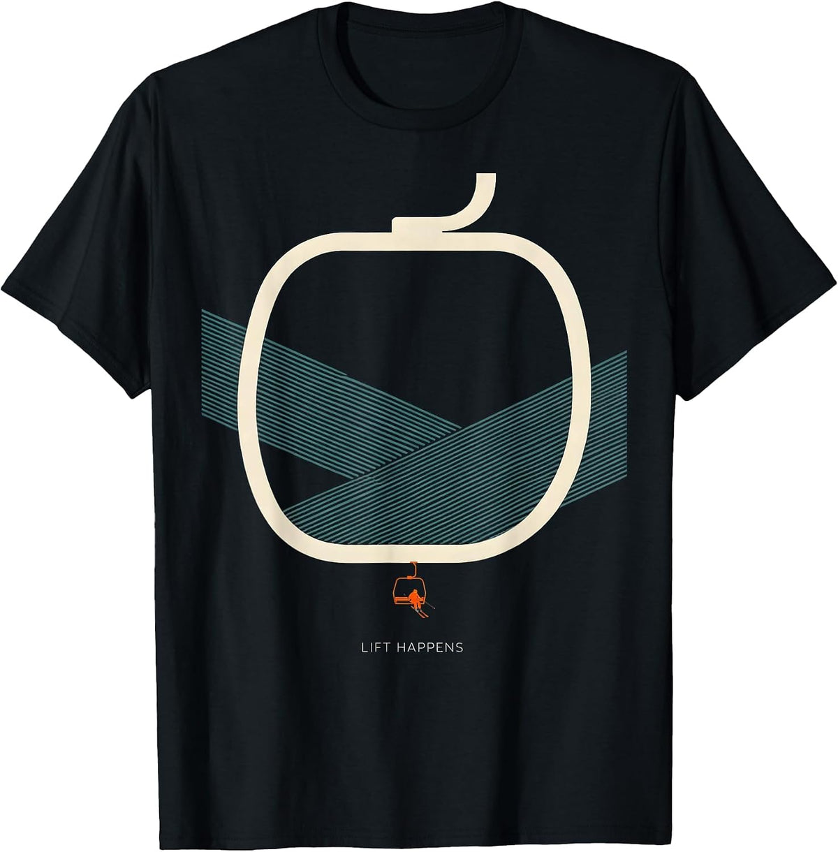 Men's Lift Happens Editorial Conceptual Skiing Snowboarder Humor T-Shirt - Black