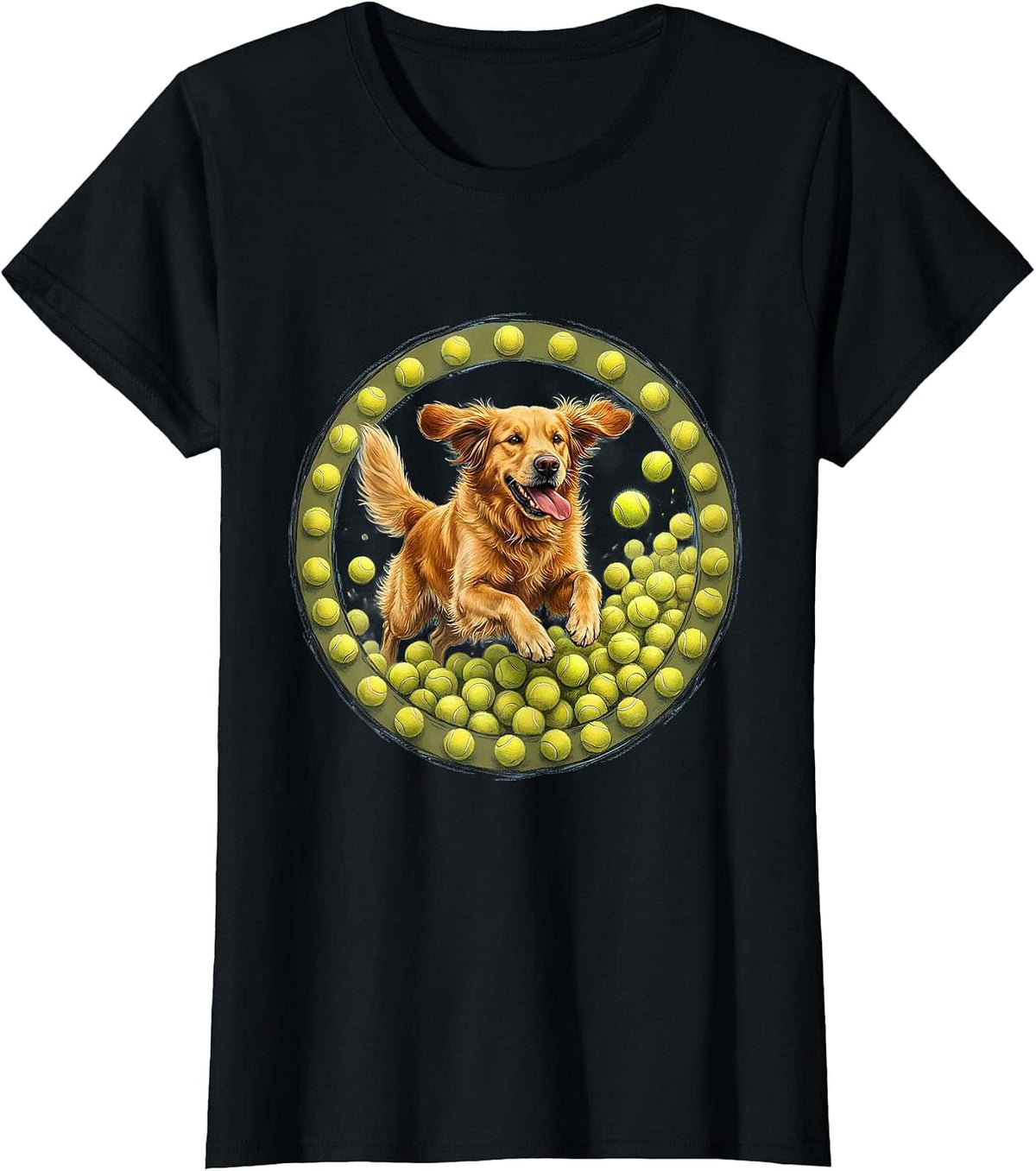 Dog Bursting Through Tennis Balls Graphic T-Shirt - Black