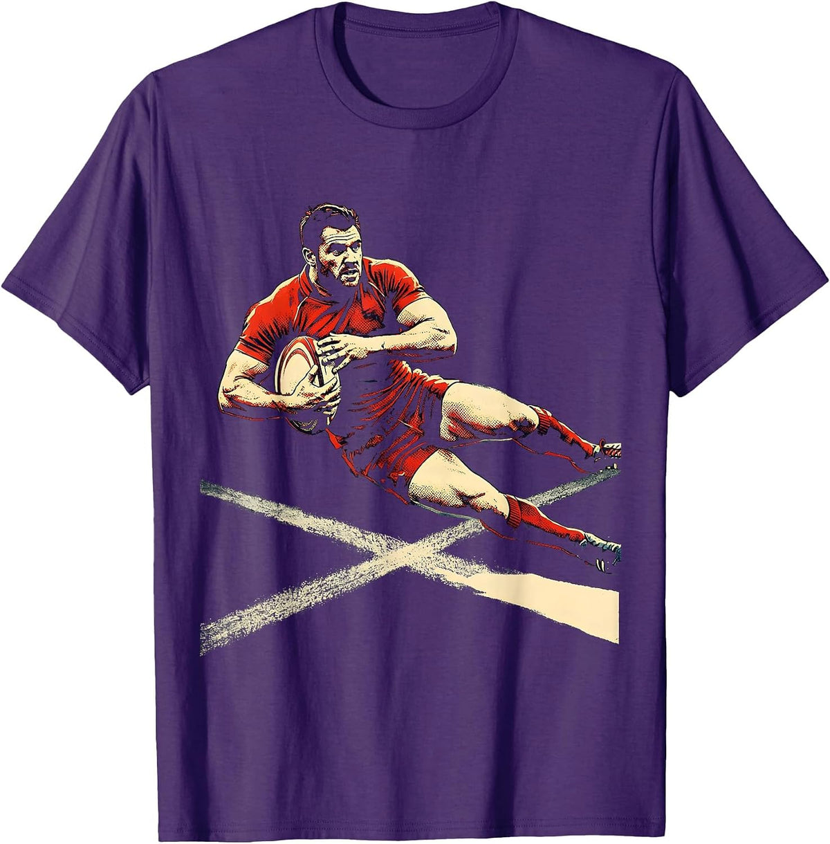 Rugby Player Diving Over Try Line Game Day T-Shirt - Purple