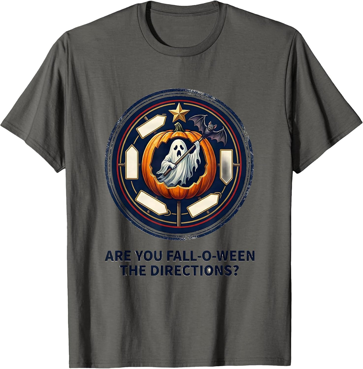 Men's Are You Fall-O-Ween The Directions Playful Teacher Halloween T-Shirt - Asphalt Grey
