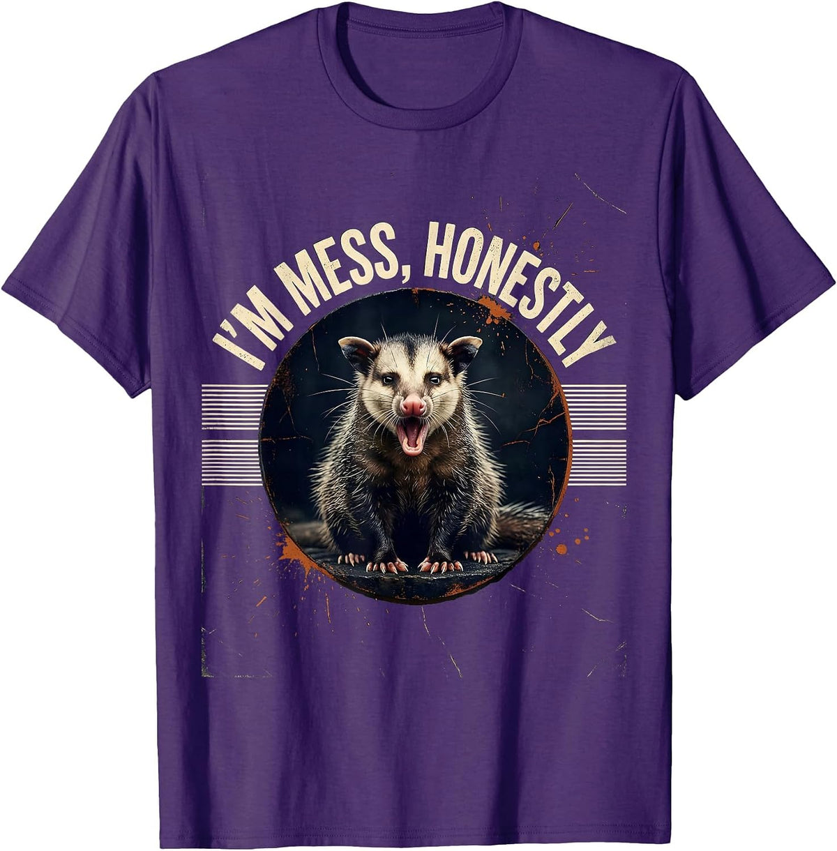 Men's I'm Mess Honestly Funny Opossum Meme Wildlife Humor T-Shirt - Purple