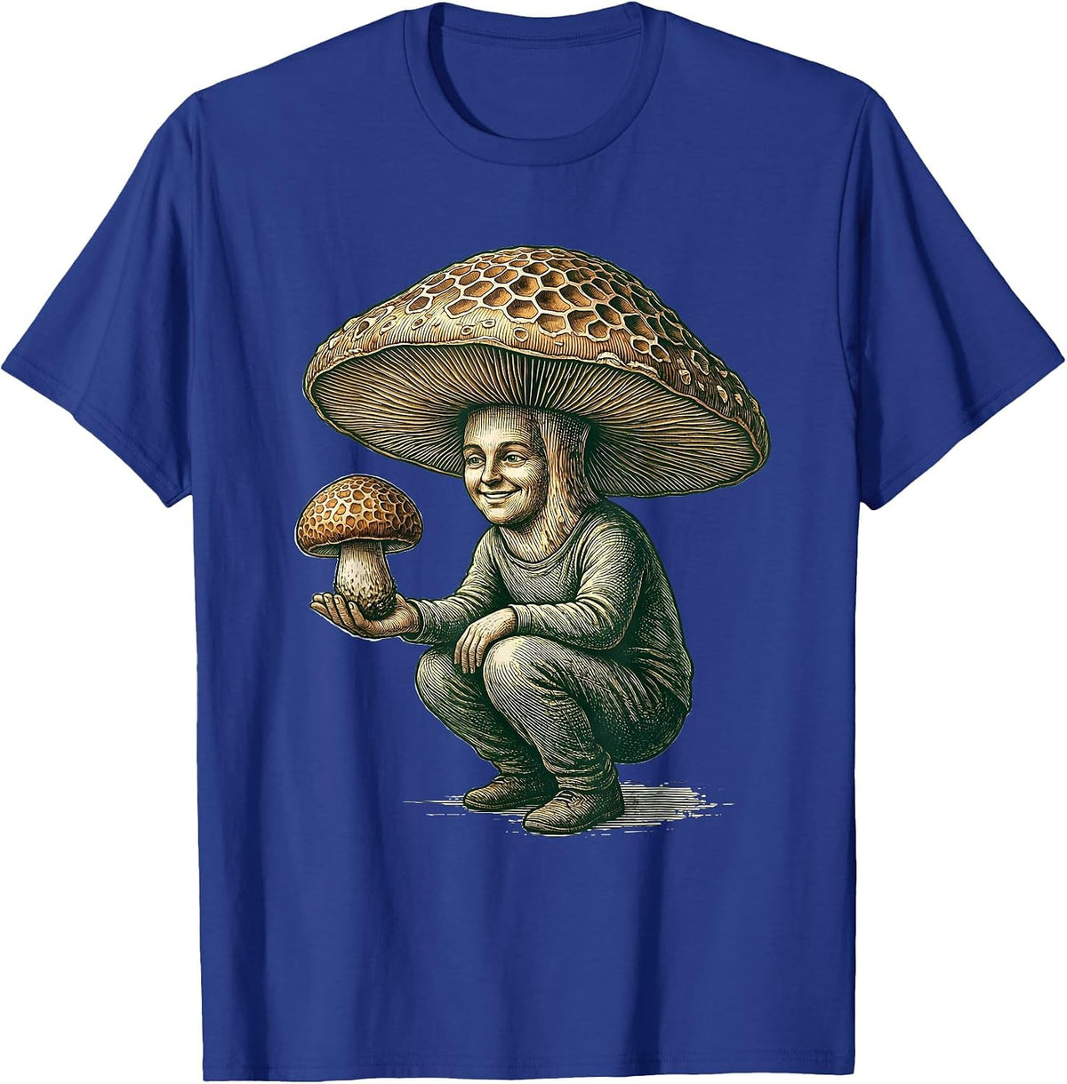 Men's Morel Hat Forager Crosshatch Mushroom Hunting Humor T-Shirt - Royal Blue