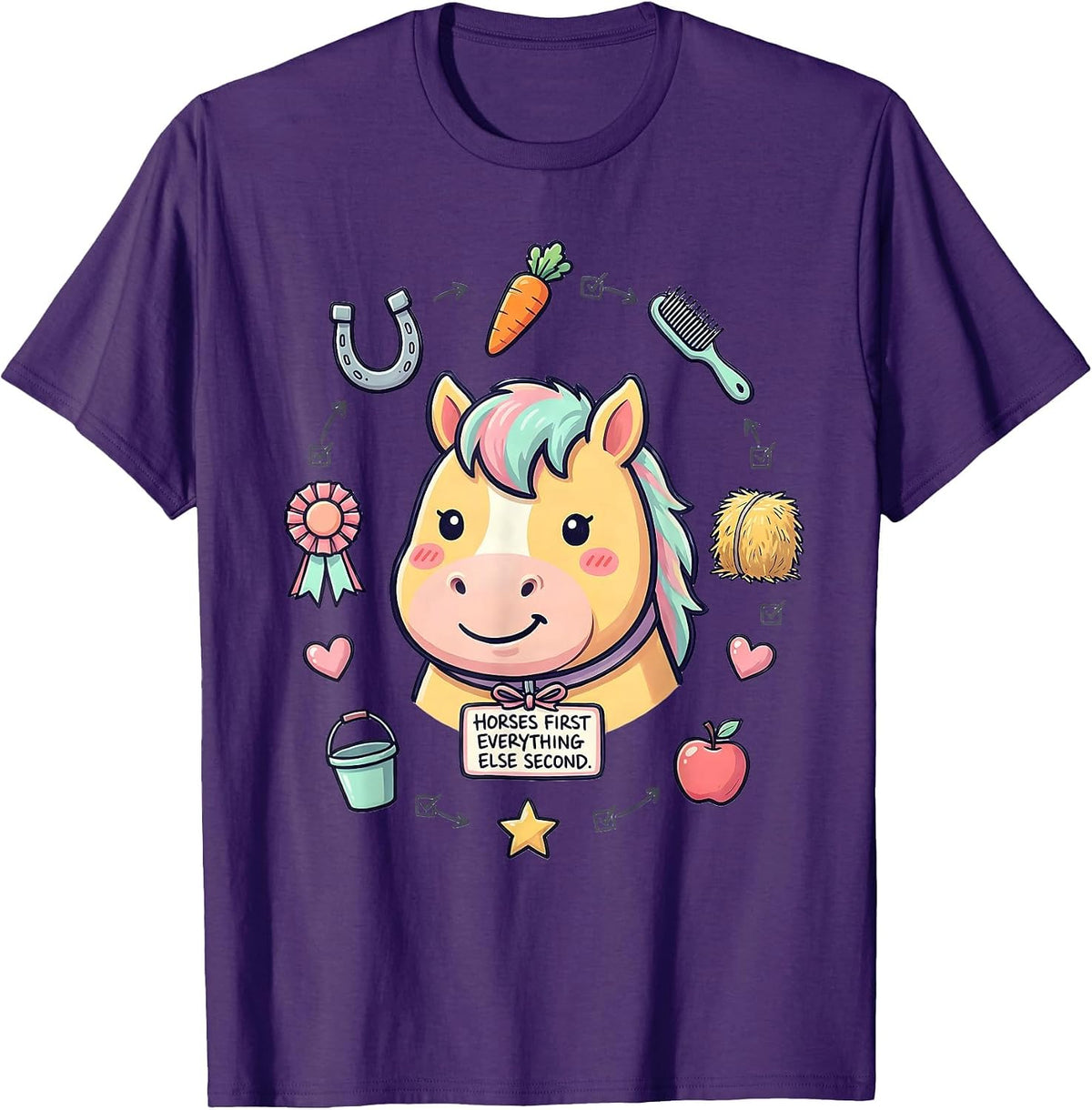 Horses First Everything Else Second Design T-Shirt - Purple