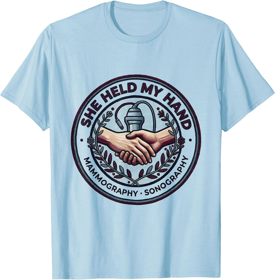 Men's She Held My Hand Contemporary Tapestry Mammography T-Shirt - Baby Blue