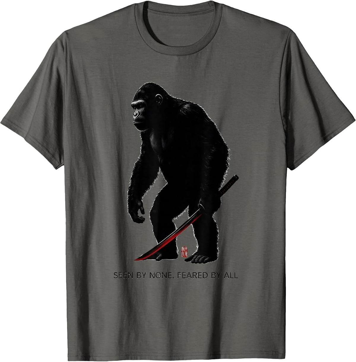 Seen By None Feared By All Samurai Bigfoot Ukiyo-e Warrior T-Shirt - Asphalt Grey
