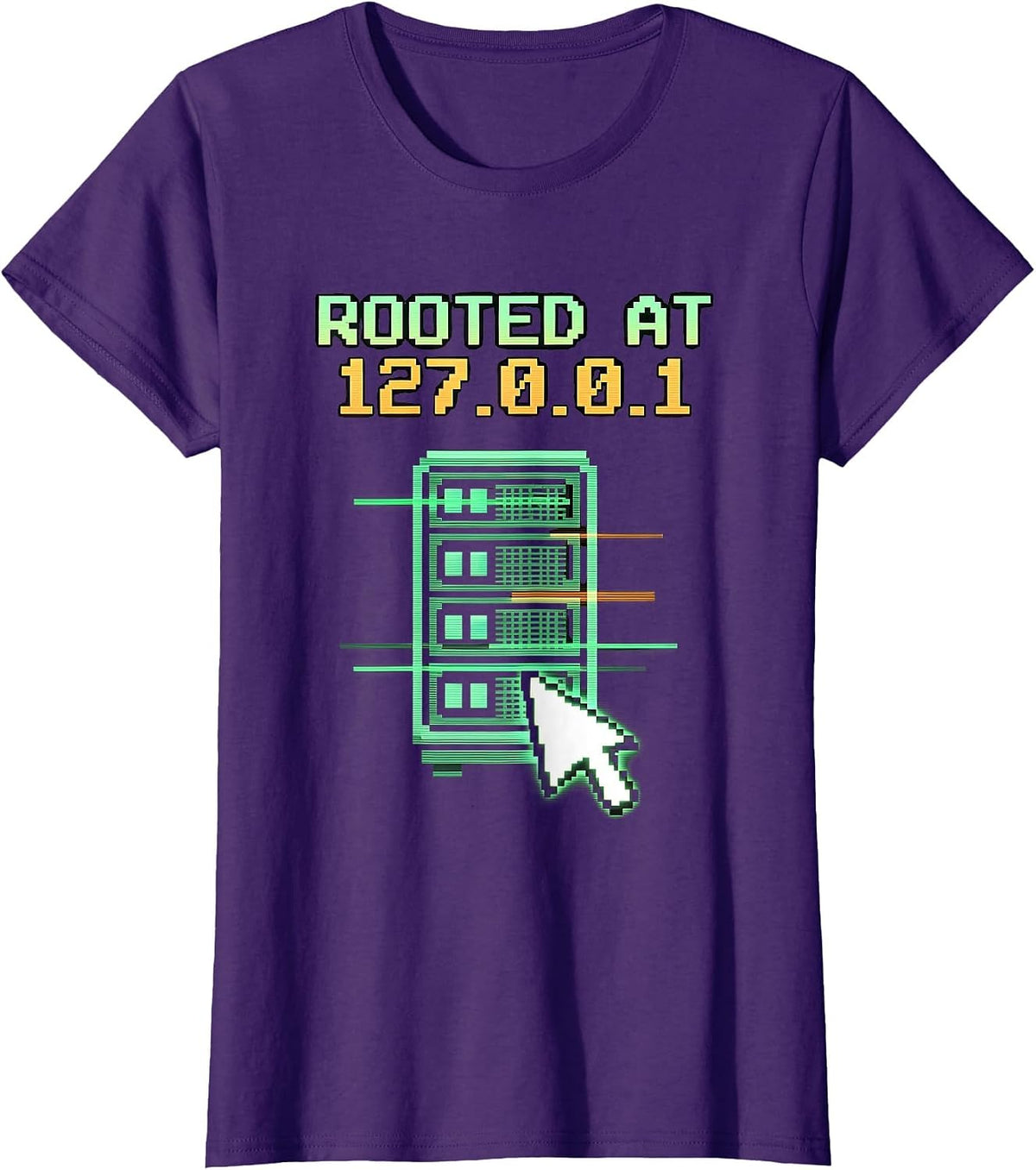Women's Rooted At 127.0.0.1 Pixel Art Programmer Humor T-Shirt - Purple