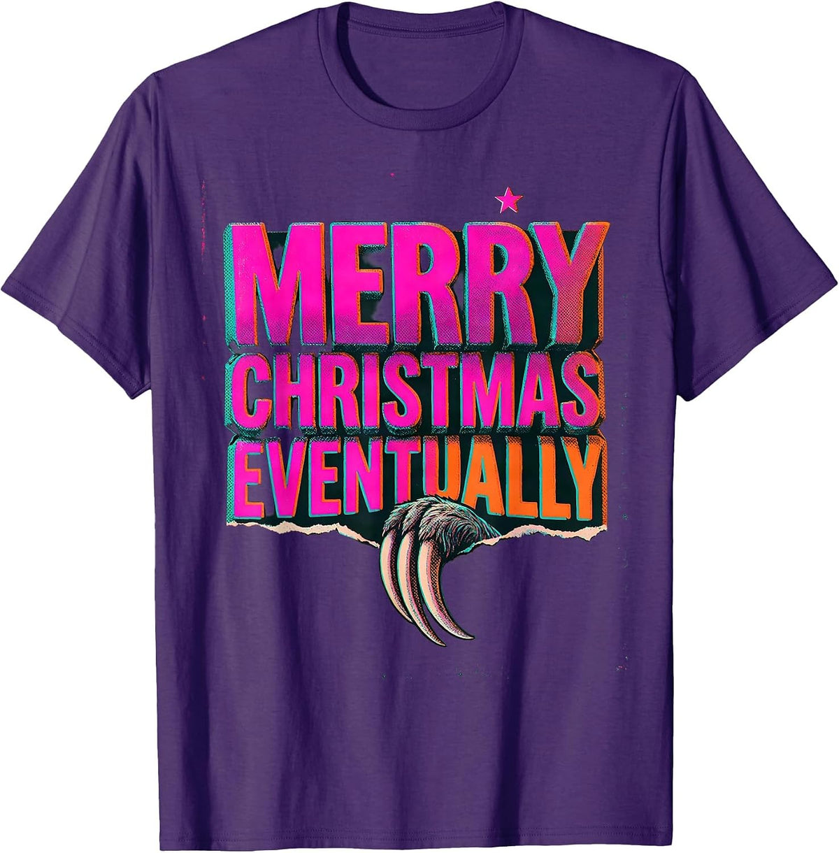 Men's Merry Christmas, Eventually Risograph Sloth Lover Holiday T-Shirt - Purple
