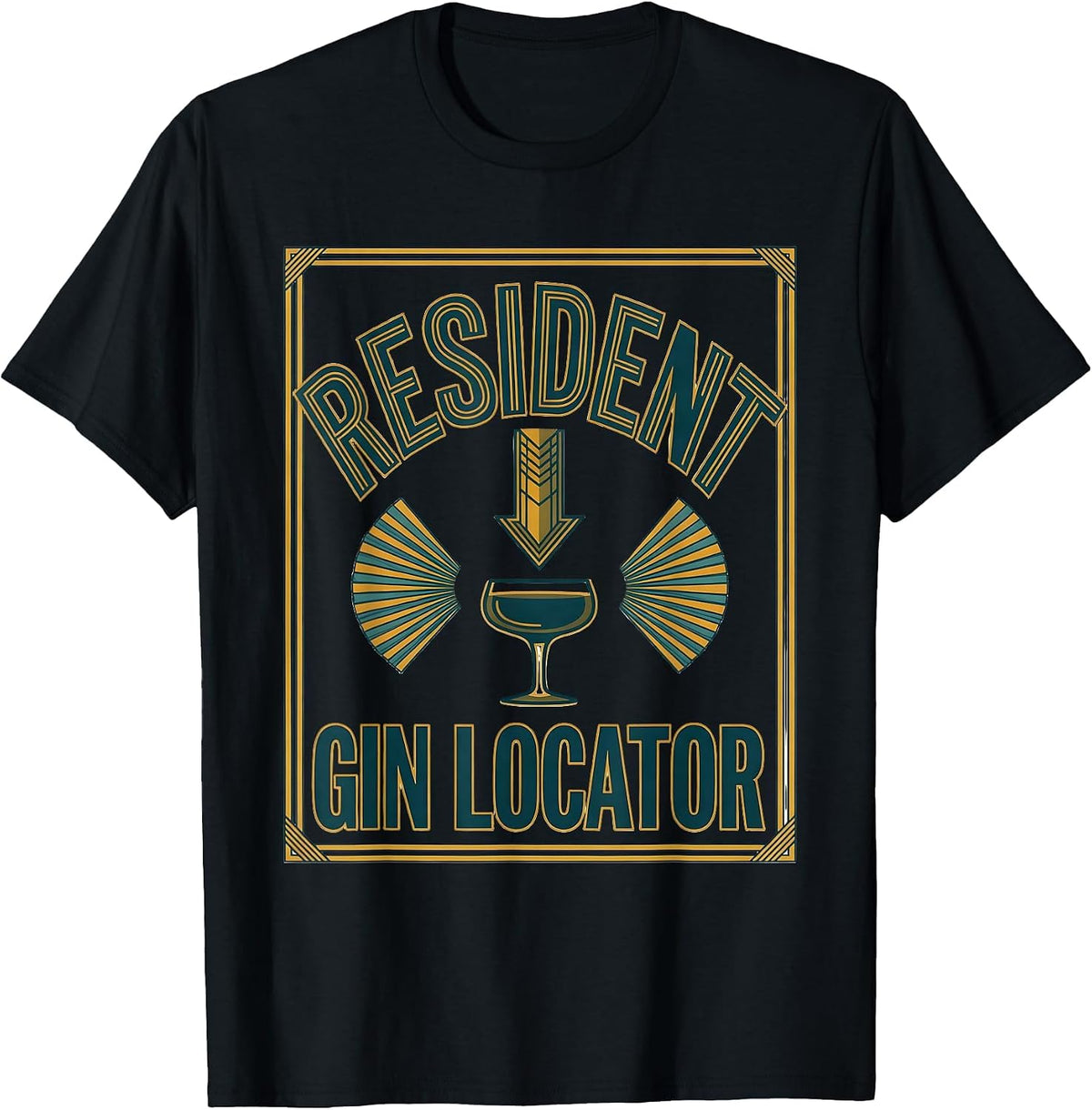 Men's Resident Gin Locator Vintage 1920s Roaring Twenties Party T-Shirt - Black