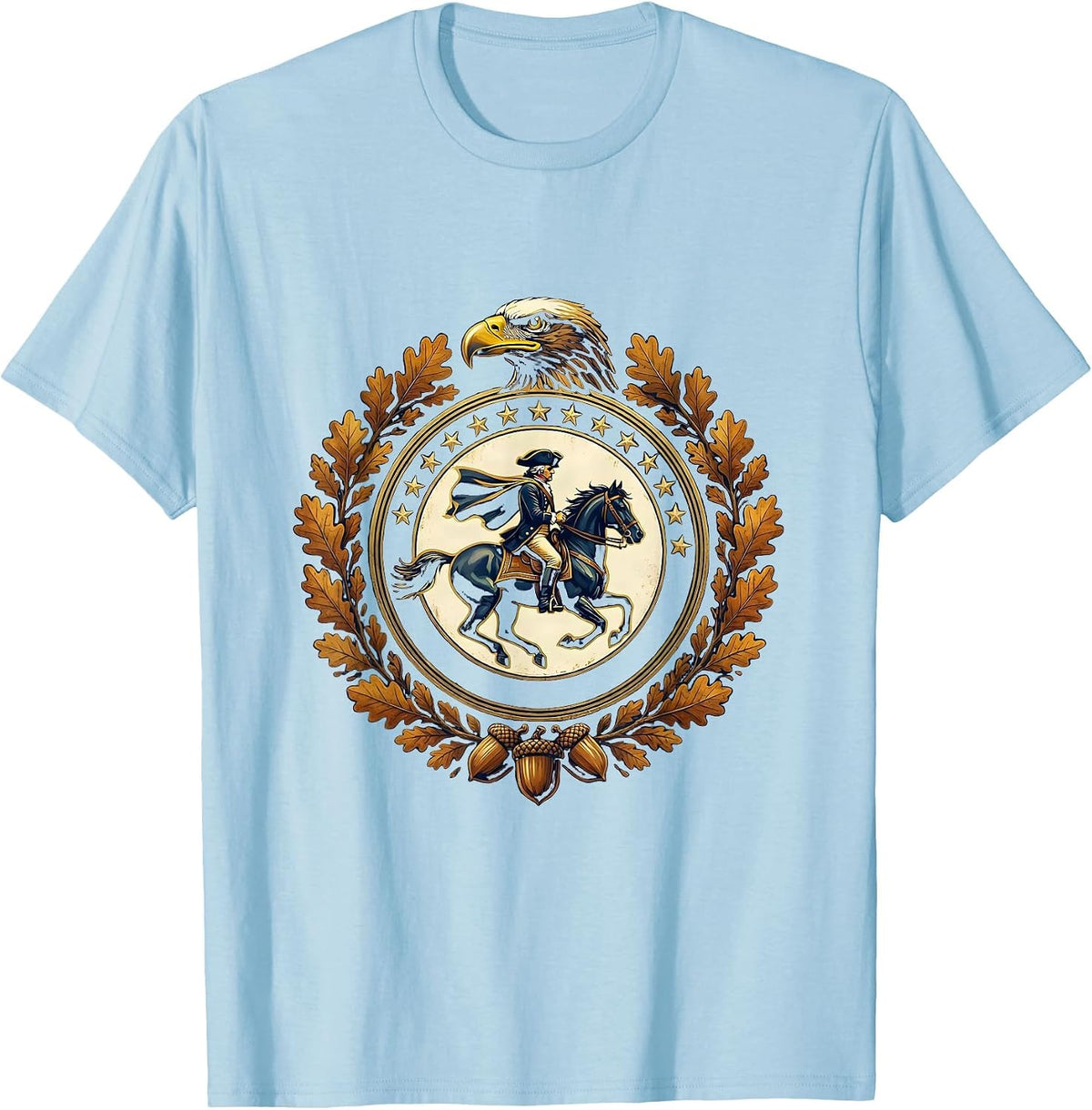 Men's 250th Anniversary USA Patriot Riding Horse Fall Forest T-Shirt - Baby Blue